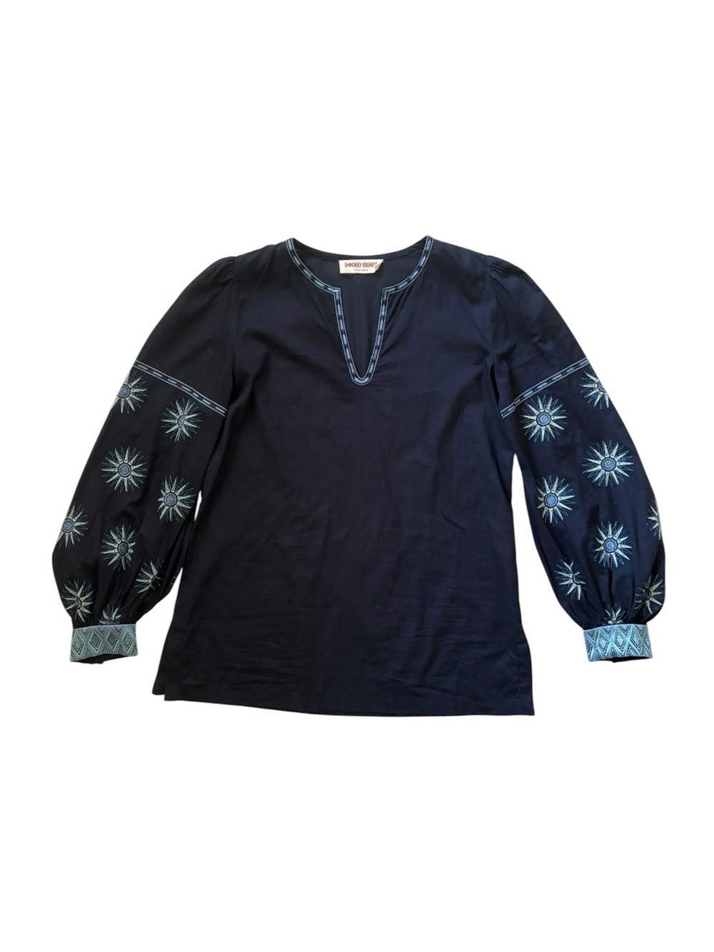 Emporio Sirenuse Positano Hand Embroidered Celestial Sun Balloon Sleeve Top 40 - Picture 2 of 11